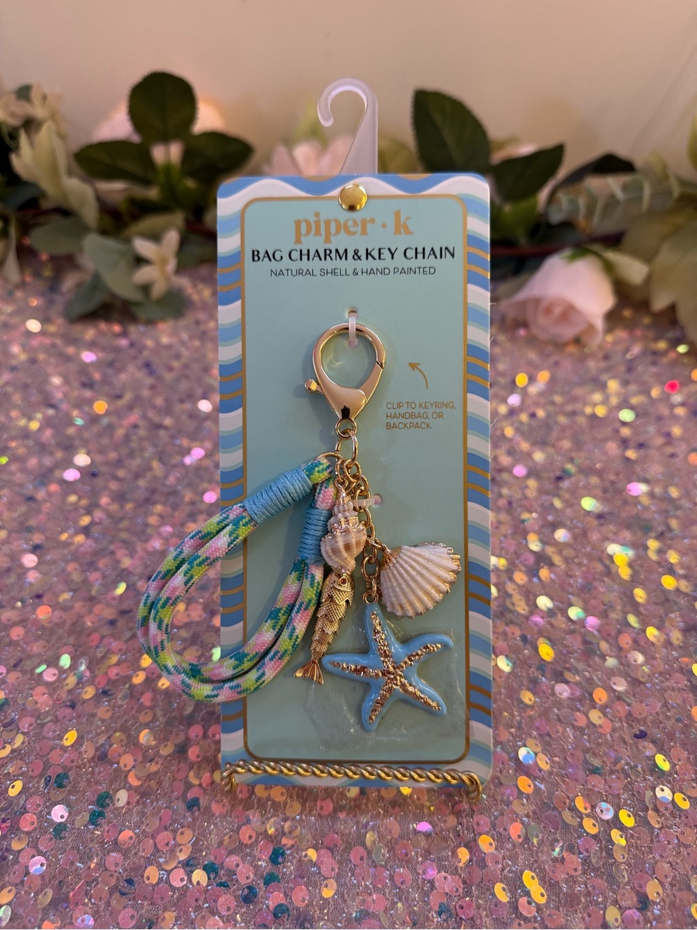 NWT Piper K Coastal Summer Seashell Bag Charm/Keychain 🩵🐚🐠